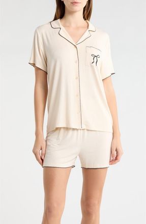 French Connection Scalloped Edge Short Pajamas in Cream/Blue Combo at Nordstrom, Size X-Large