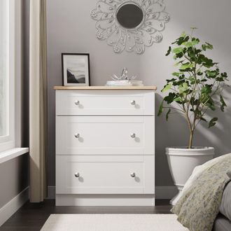 Welcome Furniture Tutbury Ready Assembled 3 Drawer Deep Chest in White Ash & Bardolino Oak - Welcome Furniture | TJ Hughes