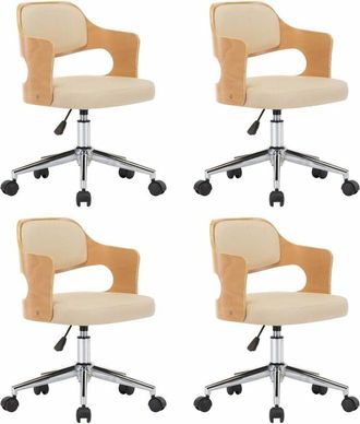 vidaXL Sillas De Comedor Giratorias 4 Uds Madera Curvada Cuero Crema Vidaxl