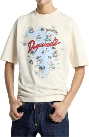 Dsquared2 Aloha Souvenir T-shirt met Losse Pasvorm - Heren - T-shirts - Wit - M - Katoen - Tops