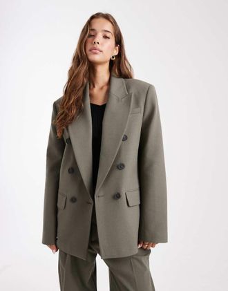 Asos Blazer power doppiopetto sartoriale color oliva in coordinato-Verde