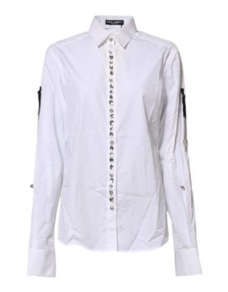 Dolce & Gabbana White Crystal Embellished Collared Shirt Womens Top (Pre-Owned)