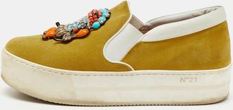N&deg;21 N&deg;21 Yellow Suede Embellished Platform Slip On Sneakers