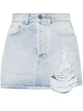 VETEMENTS distressed denim mini skirt - Blue