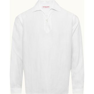 Orlebar Brown Vincent Linen Relaxed Fit Linen Long Sleeve Overhead Shirt in White at Nordstrom, Size Xx-Large