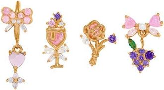 Girls Crew Ros&eacute; All Day Set of 4 Stud Earrings in Pink Multi/gold at Nordstrom