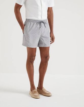 Brunello Cucinelli Mens Grey Patterned Swim Shorts, Size XXL