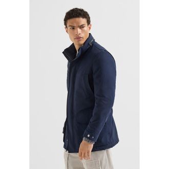 Brunello Cucinelli Water-resistant microfiber parka with Thermore padding and packable hood in Navy Blue at Nordstrom, Size 52