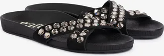 Pedro Garcia Slide flat sandal black suede with crystals| Analis | Fall winter 25 | PEDRO GARCIA