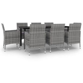 vidaXL Set Comedor De Jard&iacute;n 9 Pzas Y Cojines Rat&aacute;n Sint&eacute;tico Y Vidrio Vidaxl