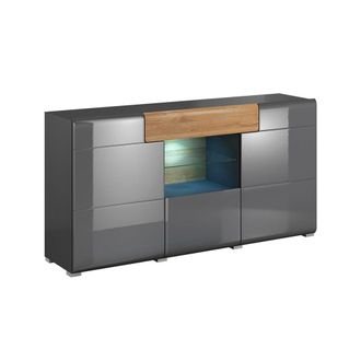 Petits Meubles Buf&eacute; 3 puertas 1 caj&oacute;n tableros de aglomerado laminados gris y madera