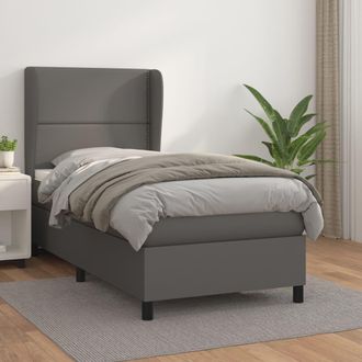vidaXL Vidaxl - Cama Box Spring Con Colch&oacute;n Cuero Sint&eacute;tico Gris 100x200 Cm