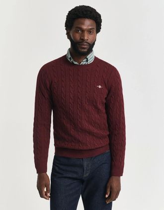 GANT Mens GANT Mens Cotton Cable Knit Crew Neck Jumper - 677 Bordeaux Melange - Red - Size: 40