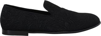Dolce & Gabbana Zwarte Bloemen Jacquard Slippers Instappers Schoenen