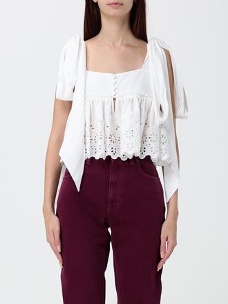 Chlo&eacute; Top cropped in pizzo sangallo con scollo quadrato e fondo ondulato