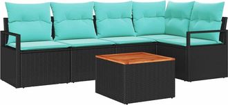 vidaXL Conjunto De Sof&aacute;s De Jard&iacute;n 6 Uds. Negro Rat&aacute;n Sint&eacute;tico Vidaxl