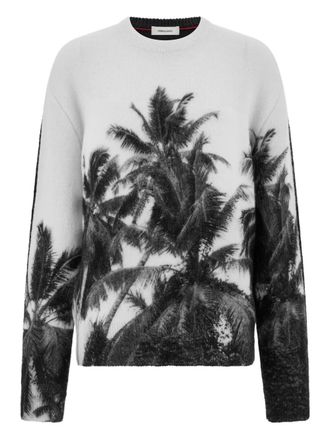 Ferragamo palm tree-print crew-neck sweater - men - Polyamide/Mohair/Elastane - M - White