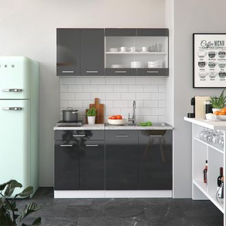 Vicco Cocina Vers&aacute;til R-line, Antracita Brillo Intenso/blanco, 140 Cm, Et M&aacute;rmol