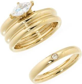 Nordstrom Set of 2 Waterproof Cubic Zirconia Stackable Rings in Clear- Gold at Nordstrom Rack, Size 8