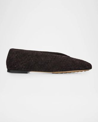 Bottega Veneta Rosa Intrecciato Suede Ballerina Flats