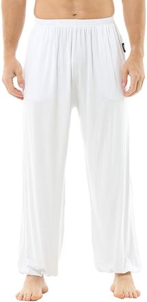 Hoerev Brand Mens Super Soft Modal Spandex Harem Yoga Pilates Pants, White, XXL