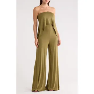 Go Couture Strapless Popover Jumpsuit in Olive Moss at Nordstrom Rack, Size X-Large