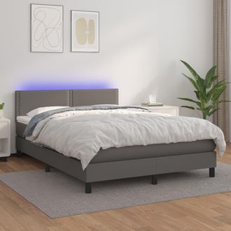 vidaXL Vidaxl - Cama Box Spring Colch&oacute;n Y Led Cuero Sint&eacute;tico Gris 140x190 Cm