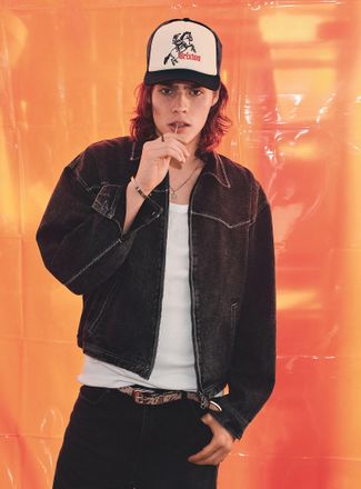 Djab Mens White-stitched Western denim jacket