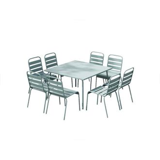Vente-Unique Sala da pranzo da giardino un tavolo L.120 cm e 8 sedie impilabili in Metallo Verde acqua - MIRMANDE di MYLIA