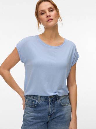 Vero Moda Rundhalsshirt VERO MODA VMAVA PLAIN SS TOP GAJRS NOOS, Damen, Gr. XS, brunnera blau, Jersey, Obermaterial: 95% Lyocell, 5% Elasthan, unifarben, regula