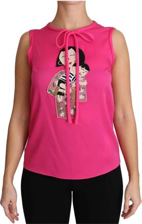 Dolce & Gabbana Family Silk Tank - Dames - Tops zonder mouwen - Roze - L - Spandex - Tops