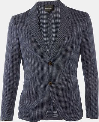 Emporio Armani Navy Blue Square Pattern Cotton Button Front Jacket