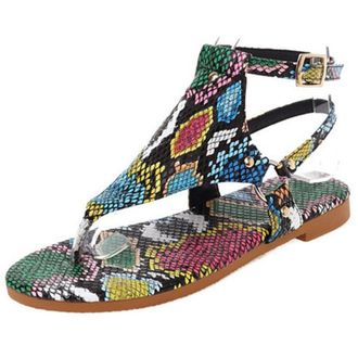 Generic Qynthra Womens Animal Print Thong Sandals Flat T-Strap Open Toe Roman Gladiator Shoes Fashion Summer Beach Flip Flops Faux Leather Casual Style,Snake,