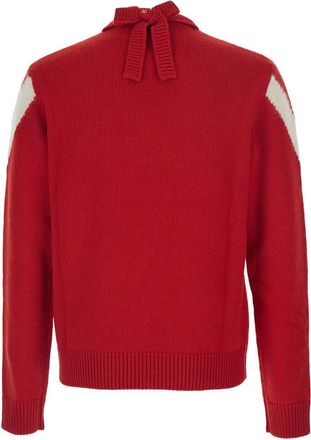 Valentino Mens Red V Neck Sweater With Rear Bow Wool Tops Top