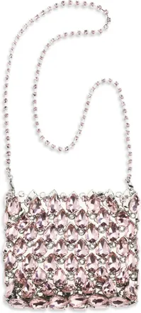 Self Portrait Womens Pouch Pink Crystal Mesh Polyester Shoulder Bags