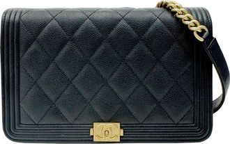 Chanel Black Grained Calfskin Chain/Shoulder Wallet (Pre-Owned)