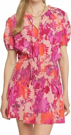 Entro Floral Smocked Waist Dress In Peach