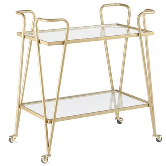 Beliani Carrito De Cocina De Metal Dorado Vidrio 75 X 45 Cm Ruedas 2 Estantes Glamour Sala De Estar Noti