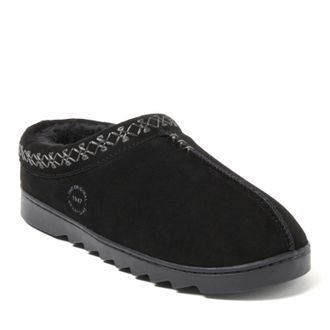 Dearfoams Womens Doreen Genuine Suede Clog Slipper With Embroidery