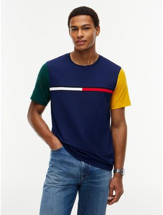 Tommy Hilfiger Mens Colorblock Flag Stripe Logo T-Shirt - Carbon Navy - XXL