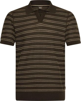 HUGO BOSS Gestreepte Katoenmix Polo Shirt - Heren - Polos - Bruin - L - Katoen - Tops