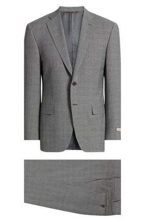 Canali Siena Regular Fit Plaid Super 130s Wool Suit in Grey at Nordstrom Rack, Size 43 Us / 54 Eu Regular
