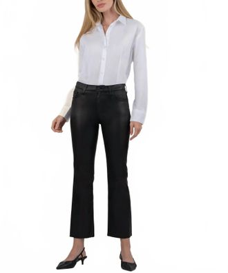 Kut from the Kloth Kelsey Coated High Rise Ankle Flare Raw Hem Pants In Black