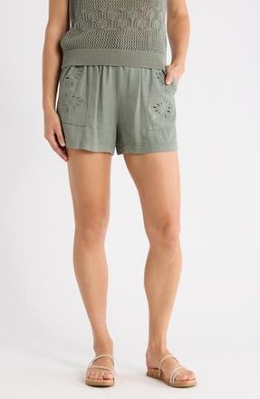 Splendid Cayden Embroidered Shorts in Light Agave Green at Nordstrom Rack, Size X-Small