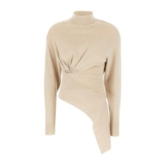 Lanvin Truien & Vesten, Dames, Beige, L, Wol, Asymmetrische coltrui