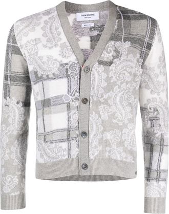 Thom Browne jacquard knit cardigan - men - Virgin Wool - 1 - Grey
