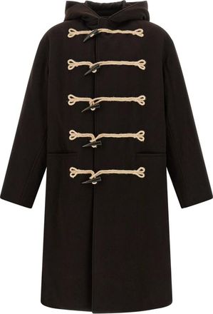 Yohji Yamamoto Jassen, Heren, Bruin, L, Wol, Flanellen Toggle Duffle Coat