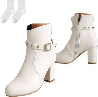 Generic Womens Ankle Boots with Block Heels, Black Ankle Boots with Buckle Straps, Comfortable Heeled Shoes Made of Faux Leather, Fashionable Short Boots for 