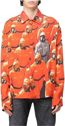 424 Grafische Print Lange Mouwen Shirt - Heren - Casual Overhemden - Oranje - L - Overhemden