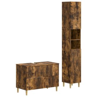vidaXL Juego De Gabinete De Ba&ntilde;o De 2 Piezas Arnhem Roble Ahumado Vidaxl
